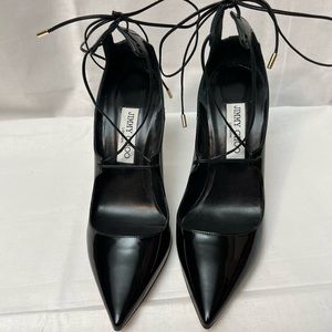 Jimmy Choo black  patent leather lace up pumps